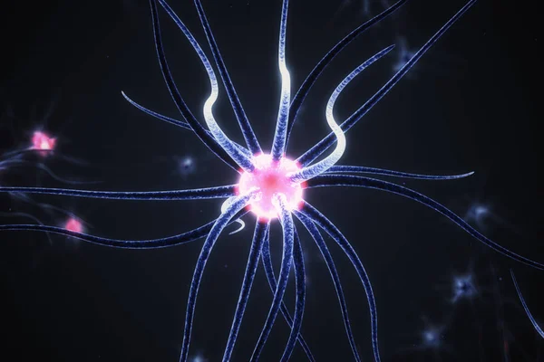 Överföringen av elektriska impulser till nervceller. 3D illustration — Stockfoto