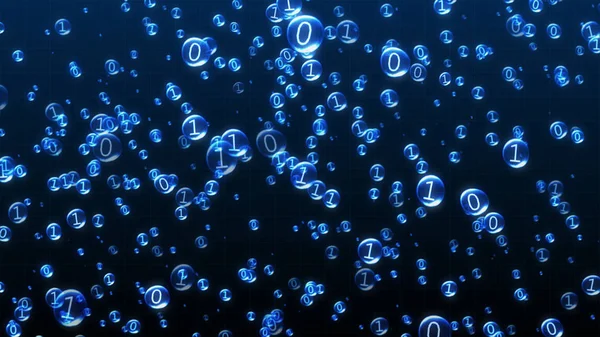 Steigt der Binärcode innerhalb der Blasen. blaue Schnittstelle, 3D-Abbildung — Stockfoto