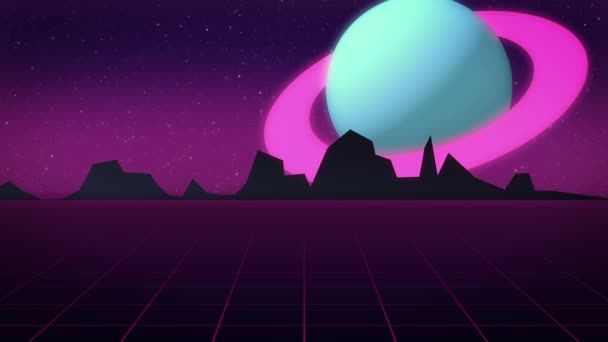 Retro futuristic background with planet Jupiter style of 1980s — Stock Video