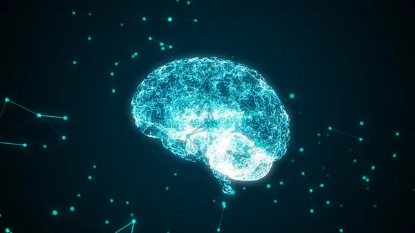 Ludzki mózg jest utworzona przez obracające się cząstek. ilustracja 3D — Zdjęcie stockowe