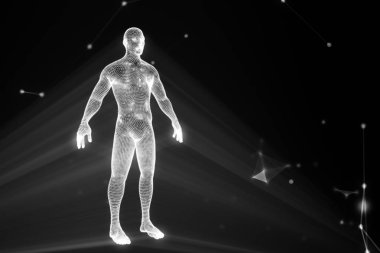 İnsan hologram bileşikler 3d illüstrasyon kopya alanı ile bir bulut