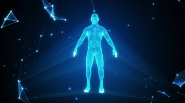 İnsan hologram bileşikler 3d illüstrasyon kopya alanı ile bir bulut