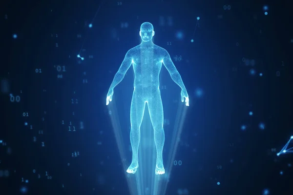 Puan ve çokgenler ikili kod ve bağlantıları 3d çizim bulutu içinde insan hologram