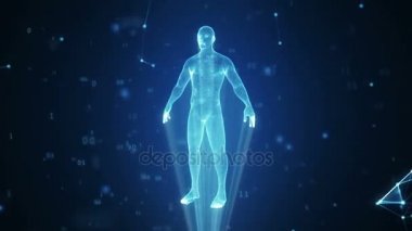 Puan ve çokgenler ikili kod ve bağlantıları bir bulut içinde insan hologram
