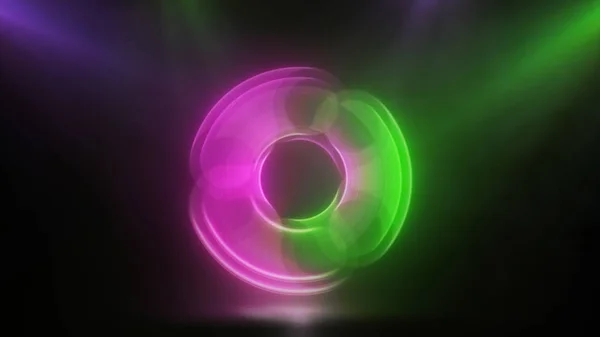 Glowing rotating pink green spinner 3d illustration — Stock Photo, Image