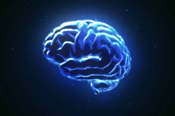 Big strong brain pulsing in blue 3d illustration — Stock Photo, Image