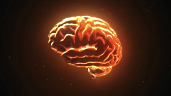 Big strong brain pulsing in orange 3d illustration