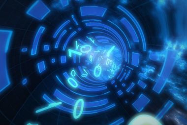 Veri tünel yolculuk. 3D çizim atış içinde fiber optik kablo.