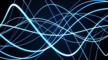 Soyut düzgün sinüsoidal mavi çizgili koyu arka plan, 3d çizim üzerinde