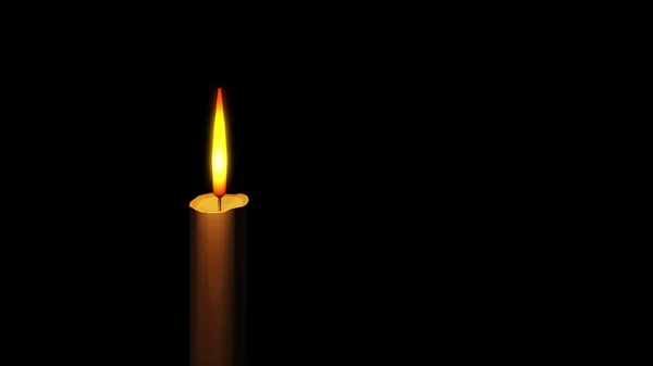 One light candle burning brightly in the black background 3d illustration