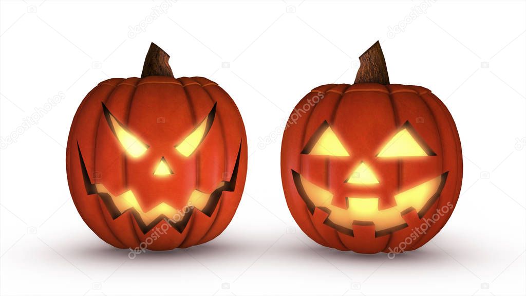 Scary Jack O Lantern halloween pumpkin, 3d illustration