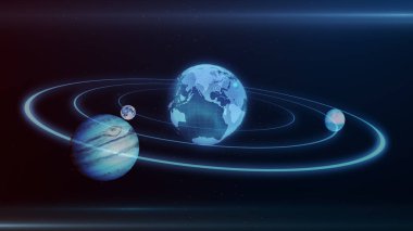 Güneş sistemi gezegenler ve üçgenler alanda nesneleri 3D çizimi