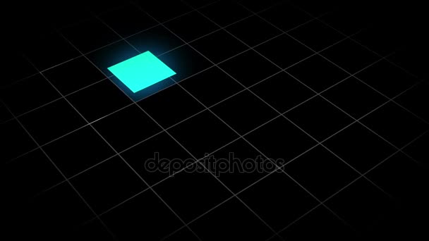 Animering av en glödande kvadrat i ett rutnät. Sömlös loop. Platt design. Plats för text — Stockvideo