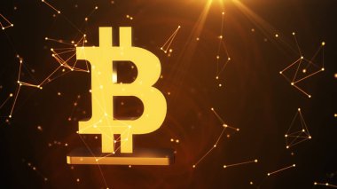 Bitcoin, çeşitli dijital arka plan, 3d çizim üzerinde yeni sanal para altın sembolü