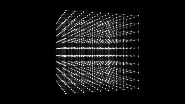 Diseño de partículas de punto de caja de cubo, deformación abstracta de la geometría del punto fractal. — Vídeo de stock