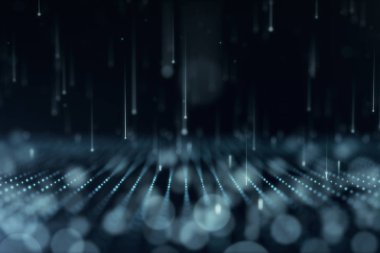 Arka plan ile taşıma ve titreme parçacıklar. Zemin bokeh. 3D çizim