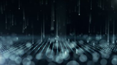 Hareket eden ve titreşen parçacıklarla soyut arkaplan. Bokeh 'in arka planı. Kusursuz döngünün animasyonu.