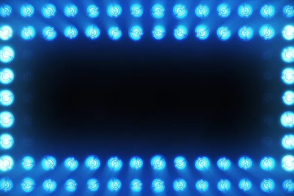 La pared de las lámparas incandescentes es de color azul brillante. Fondo led —  Fotos de Stock