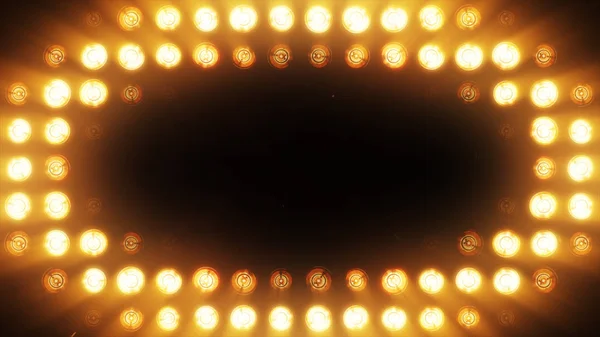 Väggen i ljusa orange glödlampor som lyser längs mönstret — Stockfoto