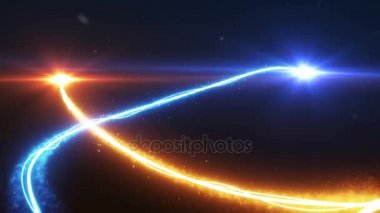 Duman ve hafif parçacıklar siyah bir zemin üzerine sıcak ve soğuk ışık çizgi patlak