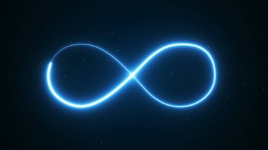  mavi sihirli parlayan ışık sonsuzluk işareti siyah arka plan üzerine iz girdap. Mavi neon glitter yangın kıvılcım sarmal dalgalı çizgi