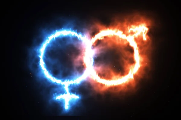 Buzlu Mars oturum ve Venüs'ün işareti koyu arka plan üzerinde ateş