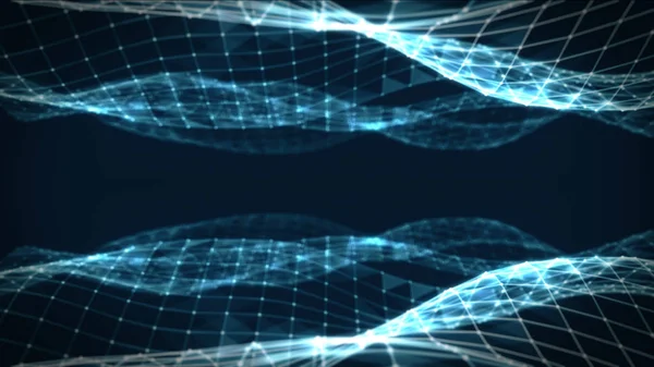 Αφηρημένο πολυγωνικό χώρο χαμηλής πολυ σκούρο μπλε φόντο που επικοινωνούν με τελείες και γραμμές. Δομή σύνδεσης. Φουτουριστικό φόντο Hud. 3D απεικόνιση — Φωτογραφία Αρχείου