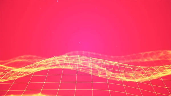 Αφηρημένη πολυγωνικό χώρο χαμηλής πολυ φωτεινό ροζ χρώμα φόντου με συνδετικό τελείες και γραμμές. Δομή σύνδεσης. Φουτουριστικό φόντο Hud. 3D απεικόνιση — Φωτογραφία Αρχείου