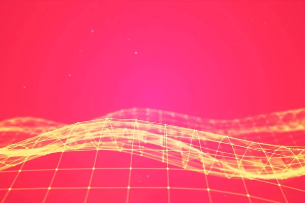 Espaço poligonal abstrato baixo poli Fundo de cor rosa brilhante com pontos de conexão e linhas. Estrutura de ligação. Antecedentes do HUD futurista. ilustração 3d — Fotografia de Stock