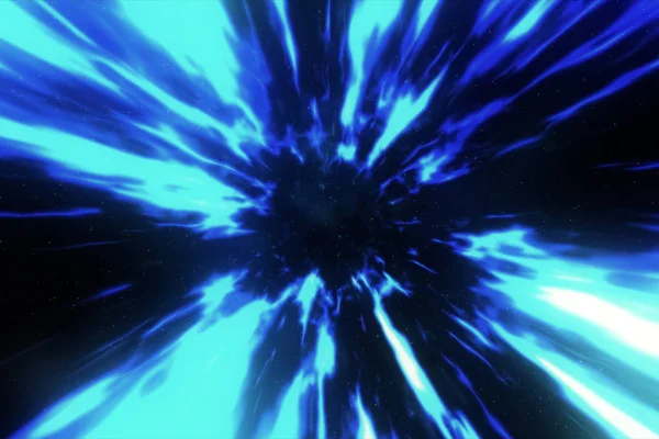 3D иллюстрация с межзвездным путешествием червоточины через синее силовое поле с галактиками и звездами для пространственно-временного континуума — стоковое фото
