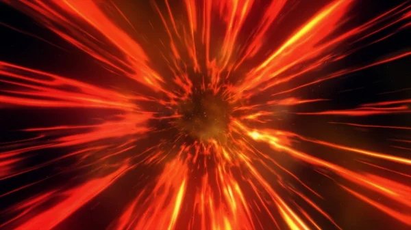 Illustrazione 3D con viaggio interstellare in un tunnel spaziale attraverso un campo di forza di fuoco con galassie e stelle, per uno sfondo continuo spazio-temporale — Foto Stock