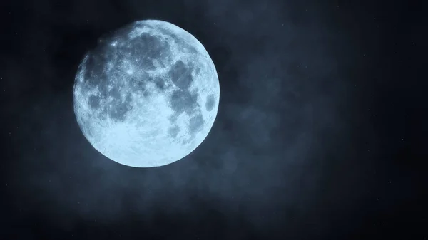 Céu noturno de lua cheia. Luz da lua. nuvens e lua, bela noite assustador 3d ilustração — Fotografia de Stock