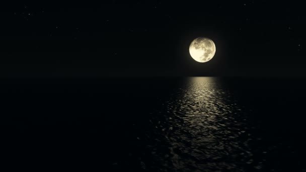 Sentiero al chiaro di luna con luna bassa sopra il mare — Video Stock