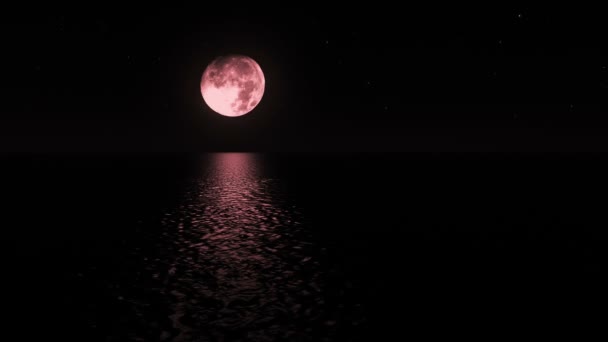 Blood red moon licht over de zee bij nacht — Stockvideo