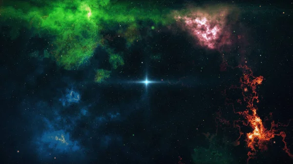 Een grote explosie in de ruimte. Spreiding van de sterren en planeten in de ruimte, de geboorte van het universum 3d illustratie — Stockfoto