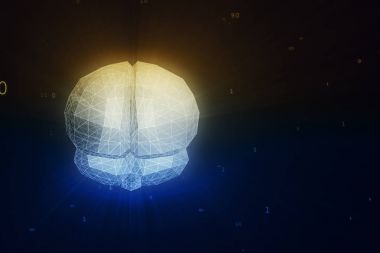 Soyut dijital beyin sayısal veri yapay zeka, büyük veri ve bilgisayar ağları kavramlarını gösteren bir bulut. 3D çizim