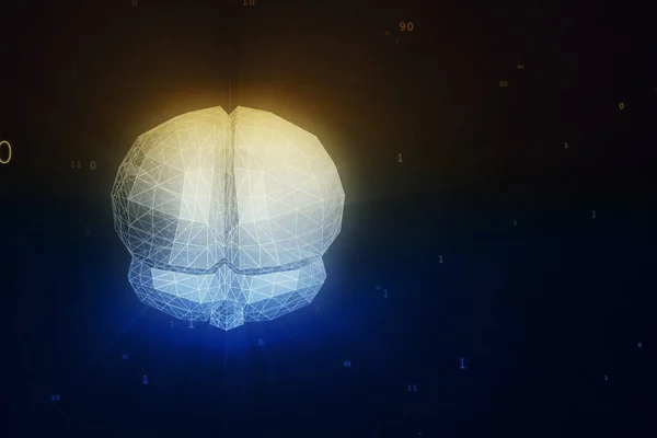 Cérebro digital abstrato em uma nuvem de dados numéricos que ilustra conceitos de inteligência artificial, Big Data e redes de computadores. ilustração 3d — Fotografia de Stock