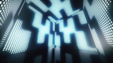 Duvarlarda glitter ve titreme noktalı döndürme büyülü ve renkli kutusunun animasyon. 3D çizim