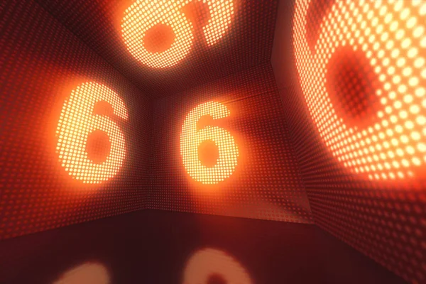 Cubo luminoso de LEDs de dentro com o número 6 ilustração 3d — Fotografia de Stock