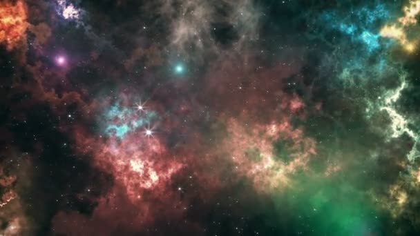 Flyga genom färgglada nebulosan — Stockvideo