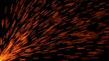 Ağır çekim 3d resimde yan uçan Sparks