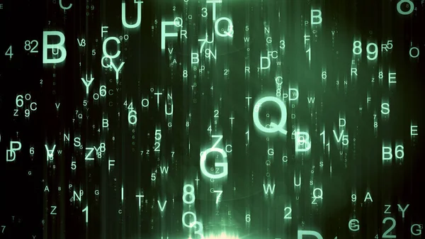 Harfler ve şekiller 3d çizim uçan ile teknolojik arka plan