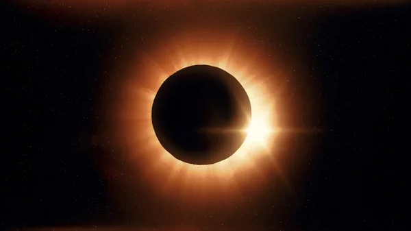 Fullständig solförmörkelse. Månen täcker oftast synliga solen skapar en diamant ring effekt. Detta astronomiska fenomen kan ses som ett tecken på slutet av världen. 3D illustration — Stockfoto