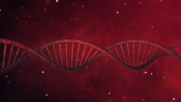 Struktura DNA na streszczenie tło czerwony ilustracja 3d — Zdjęcie stockowe