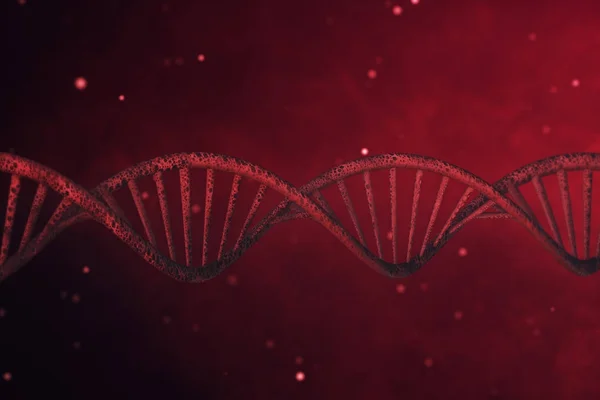 Estrutura de DNA no fundo vermelho abstrato ilustração 3d — Fotografia de Stock