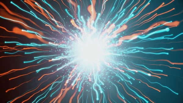 The fiery and icy particles collide in space 3d illustration