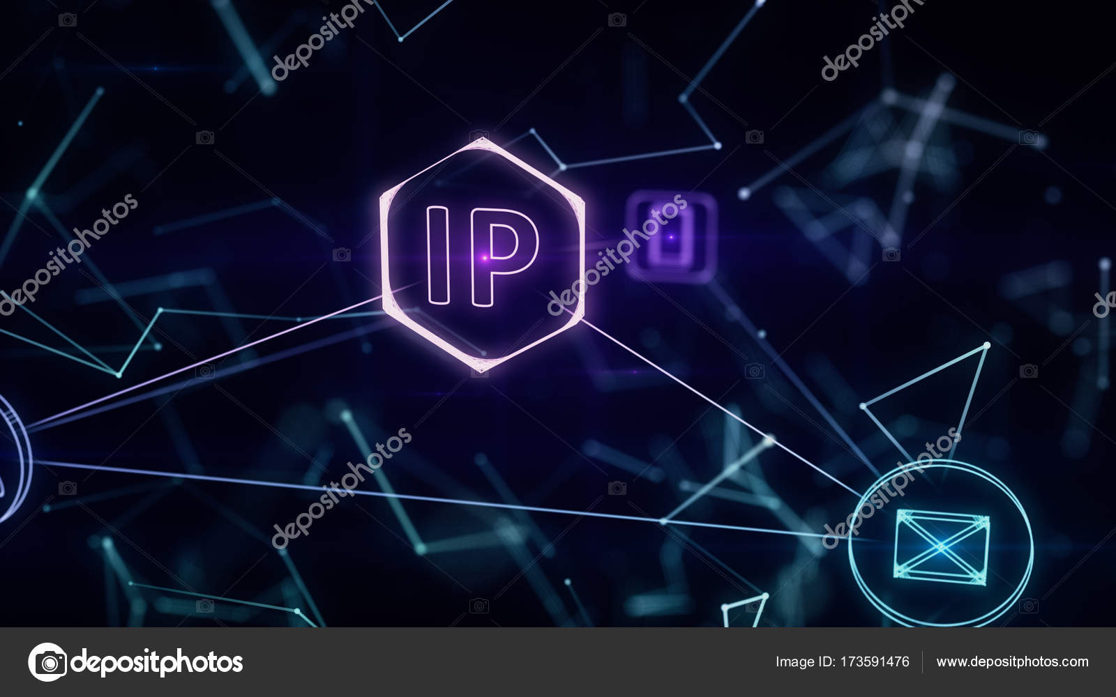 The three-dimensional network topology infographics with ip addresses