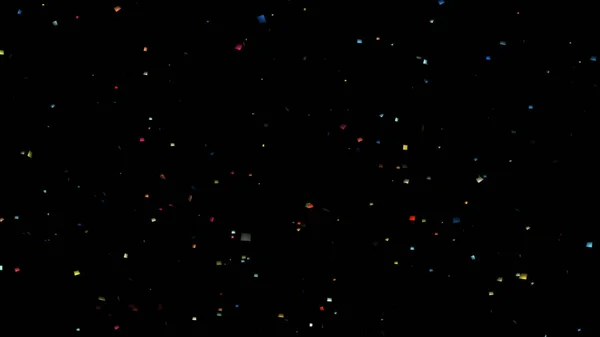 Caída de confeti multicolor sobre un fondo negro ilustración 3d aislado — Foto de Stock