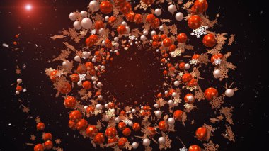 Noel topları ve kırmızı 3d illüstrasyon kar yeni yıl Noel arka plan