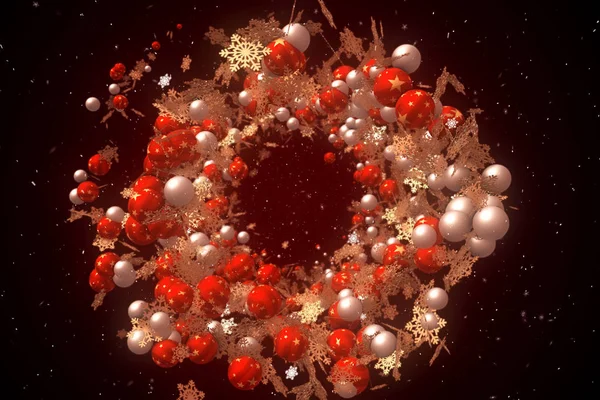 Tło Boże Narodzenie nowy rok z bombki i śniegu w czerwony ilustracja 3d — Zdjęcie stockowe